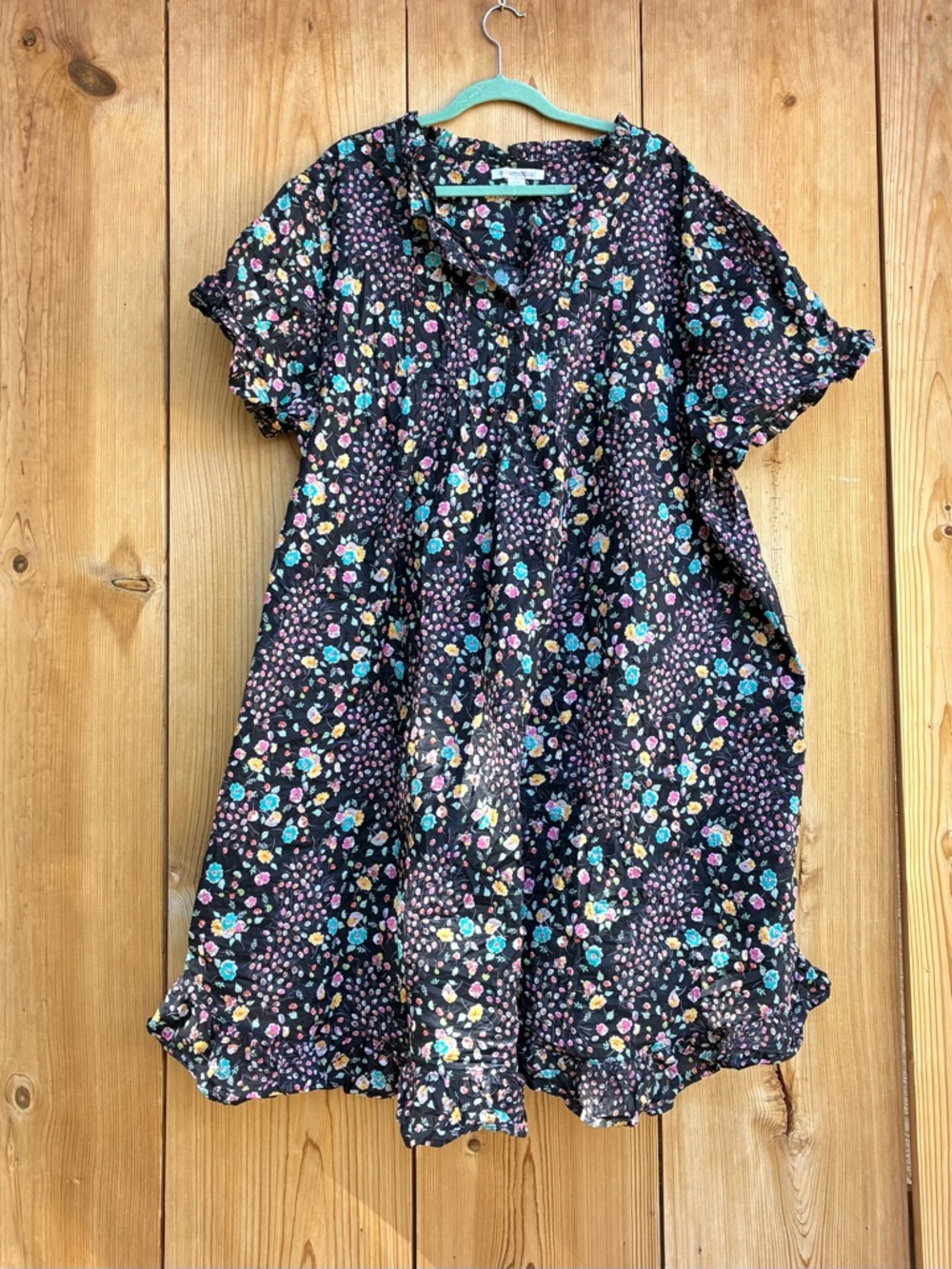 Dreams & Co Black Floral Nightdress Sz 4X